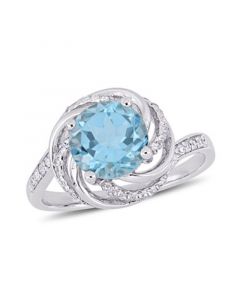 Blue Topaz (2-1/3 ct.t.w.), White Topaz (1/8 ct. t.w.) and Diamond Accent Interlaced Swirl Halo Ring in Sterling Silver