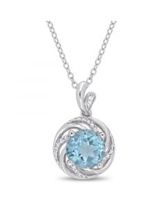 Blue Topaz (2-1/3 ct.t.w.), White Topaz (1/8 ct.t.w.) and Diamond Accent Swirl Halo 18" Necklace in Sterling Silver