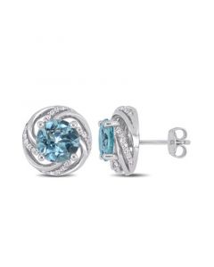 Blue Topaz (4-3/4 ct. t.w.) and White Topaz (1/4 ct.t.w.) Swirl Halo Stud Earrings in Sterling Silver