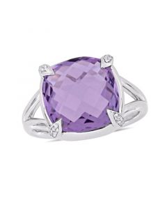 Amethyst (7-3/4 ct.t.w.) and White Topaz (1/20 ct.t.w.) Split Shank Cocktail Ring in Sterling Silver