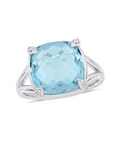 Blue Topaz (9 ct.t.w.) and  White Topaz (1/20 ct.t.w.) Split Shank Cocktail Ring in Sterling Silver