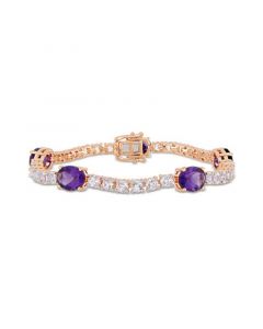 Amethyst (12 ct.t.w.) and White Topaz (9 ct. t.w.) Station Link Bracelet in 18k Rose Gold over Sterling Silver