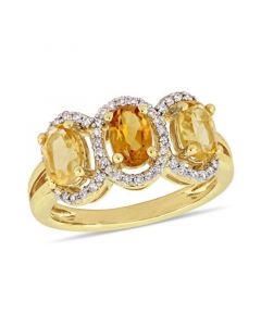 Citrine (1-1/3 ct.t.w.) and Diamond (1/5 ct.t.w.) 3-Stone Halo Ring in 18k Yellow Gold over Sterling Silver