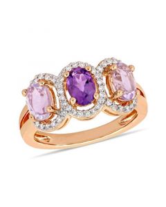 Amethyst (1-5/8 ct.t.w.) and Diamond (1/5 ct.t.w.) 3-Stone Halo Ring in 18k Rose Gold over Sterling Silver