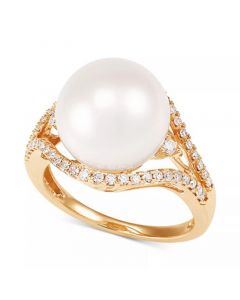 Cultured White Ming Pearl (12mm) & Diamond (1/3 ct. t.w.) Ring in 14k Gold