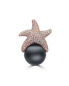 EFFY® Cultured Tahitian Pearl (11.5mm) & Diamond (5/8 ct. t.w.) Starfish 18" Pendant Necklace in 14k Rose Gold