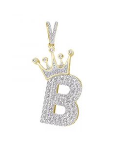 Men's Diamond (3/8 ct.t.w.) Crowned Initial Pendant in 10k Yellow Gold