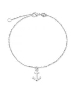 Anchor Charm Chain Ankle Bracelet in Sterling Silver