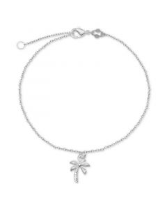 Palm Tree Charm Chain Ankle Bracelet in Sterling Silver