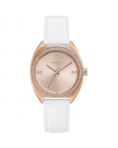 Women's Crystal White Leather Strap Watch 32mm