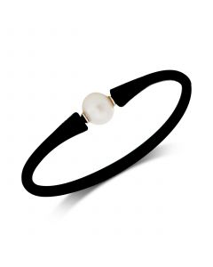 EFFY® Cultured White Freshwater Pearl (11mm) Black Silicone Bracelet