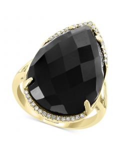 EFFY® Onyx (22 x 15mm) & Diamond (1/10 ct. t.w.) Statement Ring in 14k Gold