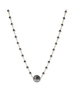 EFFY® Cultured Tahitian Pearl (10mm) & Hematite Bead 18" Statement Necklace in 14k Gold