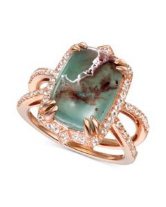 Peacock Aquaprase (14 x 10mm) & Vanilla Topaz (1/3 ct. t.w.) Statement Ring in 14k Rose Gold