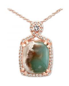 Peacock Aquaprase (12 x 10mm) & Vanilla Topaz (1/4 ct. t.w.) 18" Pendant Necklace in 14k Rose Gold