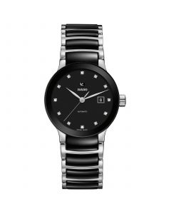 Women's Swiss Automatic Centrix Diamond-Accent Black Ceramic & Stainless Steel Bracelet Watch 28mm