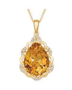 Cinnamon Citrine (7-1/2 ct. t.w.) & Nude Diamonds (1/5 ct. t.w.) 20" Pendant Necklace in 14k Gold