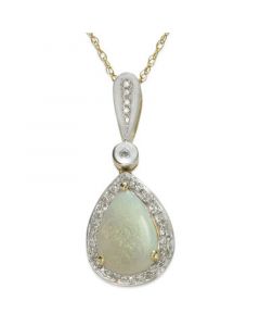 Opal (7/8 ct. t.w.) and Diamond (1/10 ct. t.w.) 18" Pendant Necklace in 14k Gold and White Gold