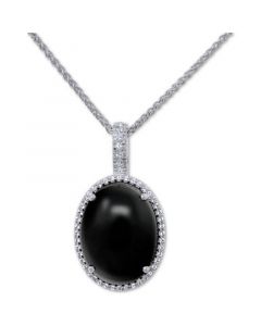 Onyx (20 x 15mm) & Cubic Zirconia 18" Pendant Necklace in Sterling Silver