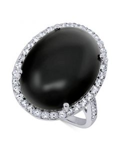 Onyx (20 x 15mm) & Cubic Zirconia Statement Ring in Sterling Silver