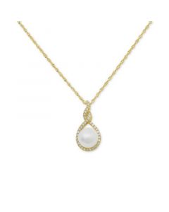 Cultured Freshwater Pearl (7mm) & Diamond (1/10 ct. t.w.) 18" Pendant Necklace in 14k Gold or 14k Rose Gold