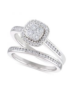 Diamond Cluster Halo Bridal Set (1/2 ct. t.w.) in 14k White Gold