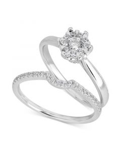 Diamond Cluster Bridal Set (1/2 ct. t.w.) in 14k White Gold