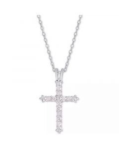 Diamond Cross Pendant Necklace (1/2 ct. t.w.) in Sterling Silver or 14k Gold-Plate Over Sterling Silver, 16" + 2" Extender