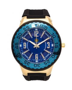 Pendragon Men's Watch Black Silicone Strap, Gold Case, Blue Dial, 53mm