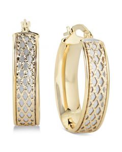 Lattice-Design Oval Hoop Earrings in 14k White Gold and 14k Gold