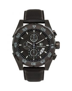 Torrent Men's Chronograph Watch Black Leather Strap, Black Dial, 44mm