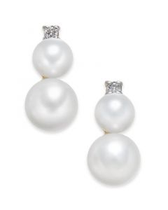 Cultured Freshwater Pearl (5mm & 7mm) & Diamond Accent Stud Earrings in 14k Gold