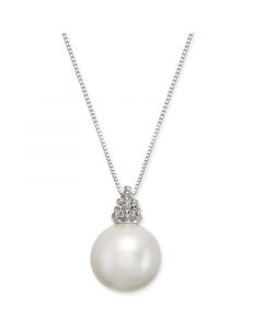 Cultured Freshwater Pearl (10mm) & Diamond Accent 18" Pendant Necklace in 14k White Gold