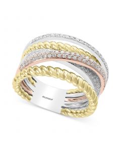 EFFY® Diamond (1/2 ct. t.w.) Tri-Color Statement Ring in 14k Gold, 14k White Gold and 14k Rose Gold