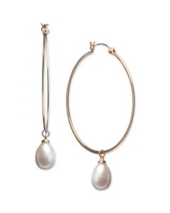 Cultured Freshwater Pearl (8 x 10mm) Dangle Hoop Earrings in 18k Gold-Plated Sterling Silver