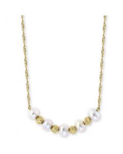 EFFY® Cultured Freshwater Pearl (3-1/2mm) & Bead 18" Statement Necklace in 14k Gold