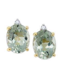 Green Quartz (4-1/2 ct. t.w.) & Diamond Accent Stud Earrings in 14k Gold