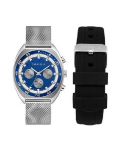 Men's Chronograph Stainless Steel Mesh Bracelet Watch 40mm Box Set