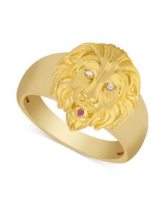 Men's Diamond Accent & Ruby Accent Lion Ring in 14k Gold Over Sterling Silver