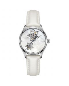 Women's Swiss Automatic Jazzmaster Diamond Accent White Leather Strap Watch 34mm