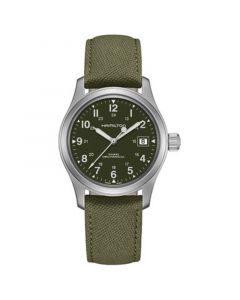 Unisex Swiss Mechanical Khaki Field Green Canvas Strap Watch 38mm