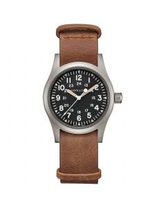 Unisex Swiss Mechanical Khaki Field Brown Leather Strap Watch 38mm