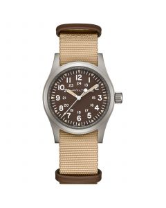 Unisex Swiss Mechanical Khaki Field Beige Fabric Strap Watch 38mm