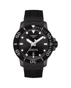 Men's Swiss Automatic SeaStar Black Rubber Strap Diver Watch 43mm