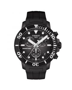 Men's Swiss Chronograph SeaStar Black Rubber Strap Diver Watch 45.5mm