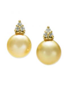 Cultured Golden South Sea Pearl (9mm) & Diamond (1/8 ct. t.w.) Stud Earrings in 14k Gold