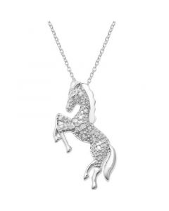 Diamond Horse Pendant Necklace in Sterling Silver  (1/10 ct. t.w.)