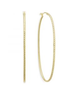 Diamond-Cut Oval Hoop Earrings in 14k Gold Vermeil, 2-3/4" (Also in Sterling Silver)