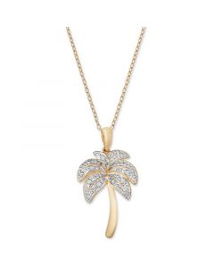 Diamond Palm Tree Pendant Necklace in 18k Gold over Sterling Silver and Sterling Silver (1/10 ct. t.w.)