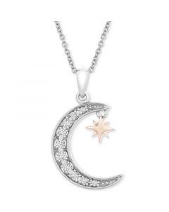 Diamond Crescent Moon & Star 20" Pendant Necklace (1/10 ct. t.w.) in Sterling Silver & 14k Gold-Plate